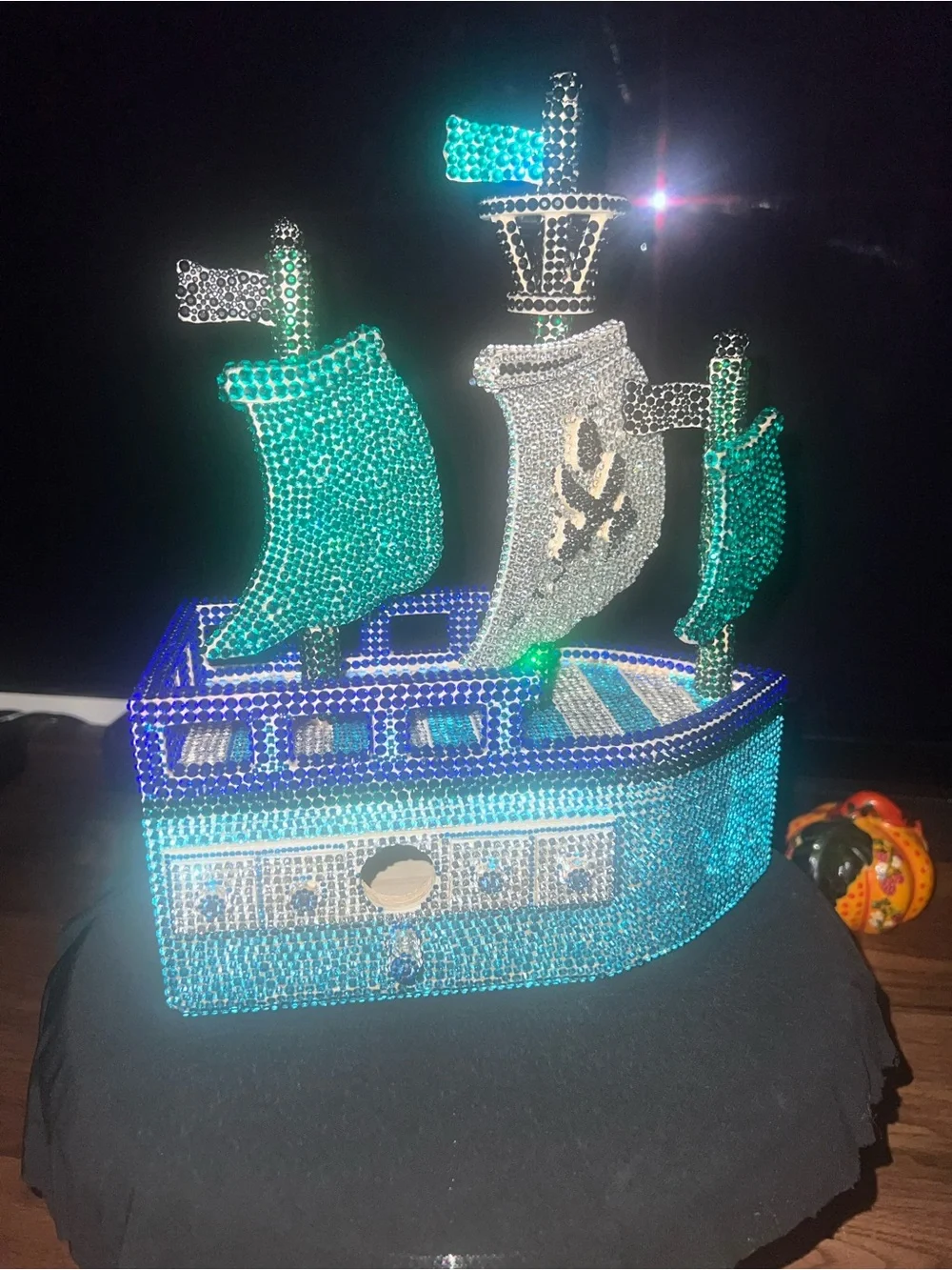 Novelty Austrian Crystal Ship Birdhouse- Handmade - Picture 1 of 7